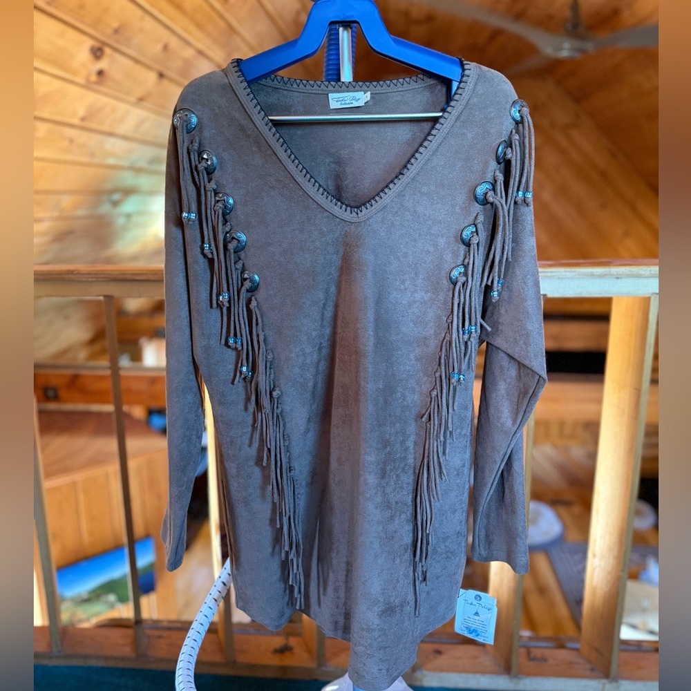 NWT Tasha Polizzi Faux Suede Fringe Top